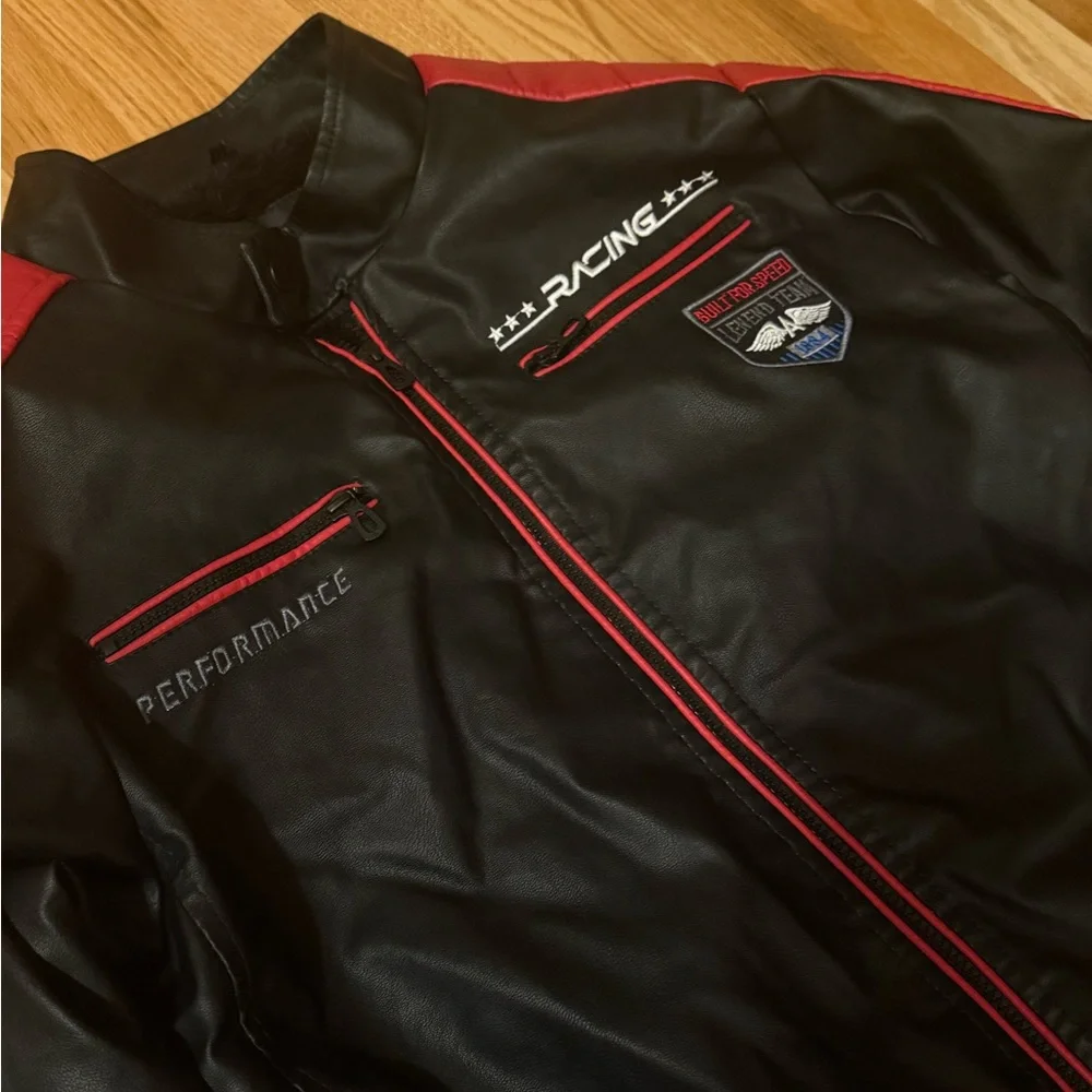 Black And Red Distortion Performance Men’s Leather Racing Jacket Size M - Picture 3 of 5
